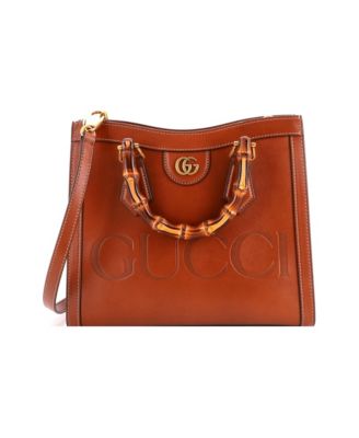 Small Diana NM Logo Bamboo Handle Tote Embossed Leather