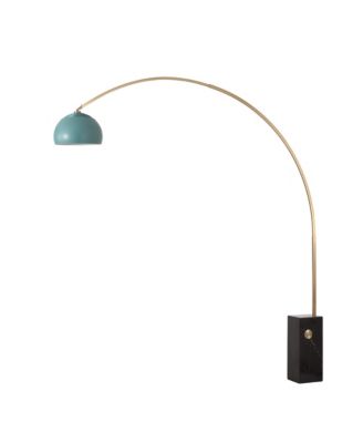 Iconic 92"H 1-Light Arc Lamp, Half Dome Crimson  Shade, Weathered Brass ,  Block Marble Base, Dimmable, Bulb Included