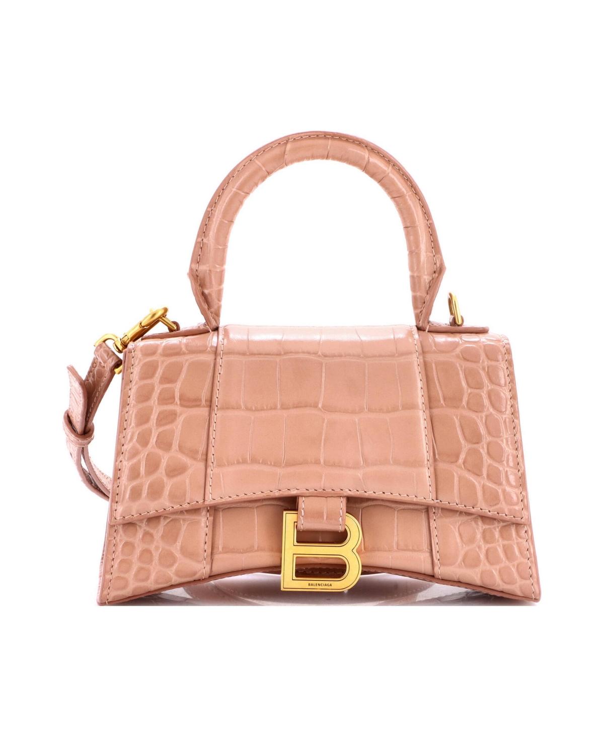 Pre-Owned Balenciaga Xs Hourglass Top Handle Bag Embossed Leather - Natural