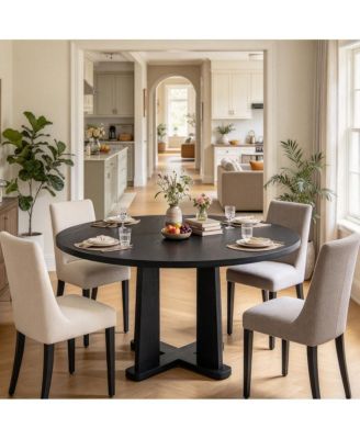 47.2" Round Dining Table, MDF Oak Wood Grain, Cross Space-Saving Base, Seats 4-6, Waterproof Easy Clean