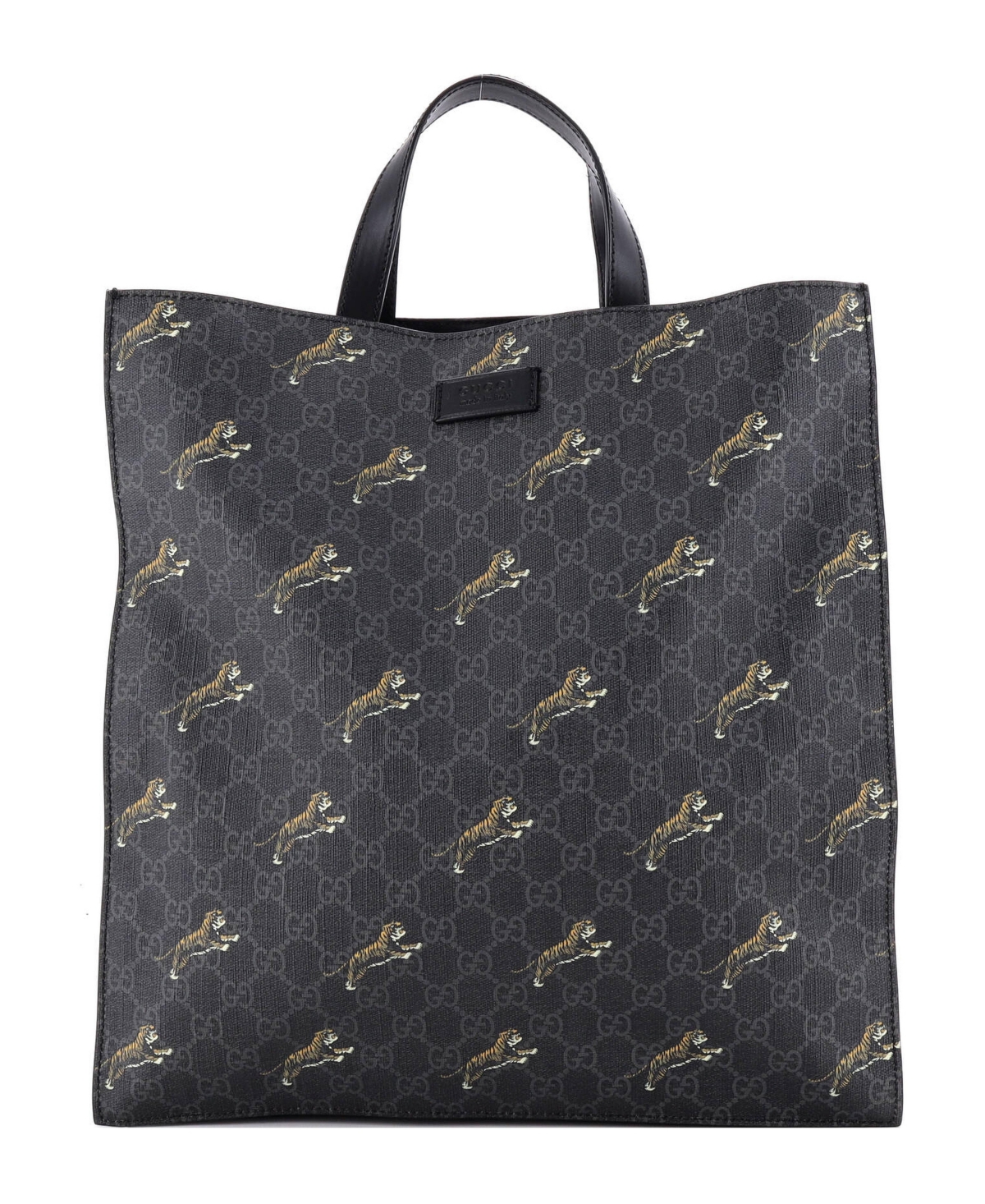 Pre-Owned Gucci Tall Convertible Soft Open Tote Bengal Print Gg Coated Canvas - Black