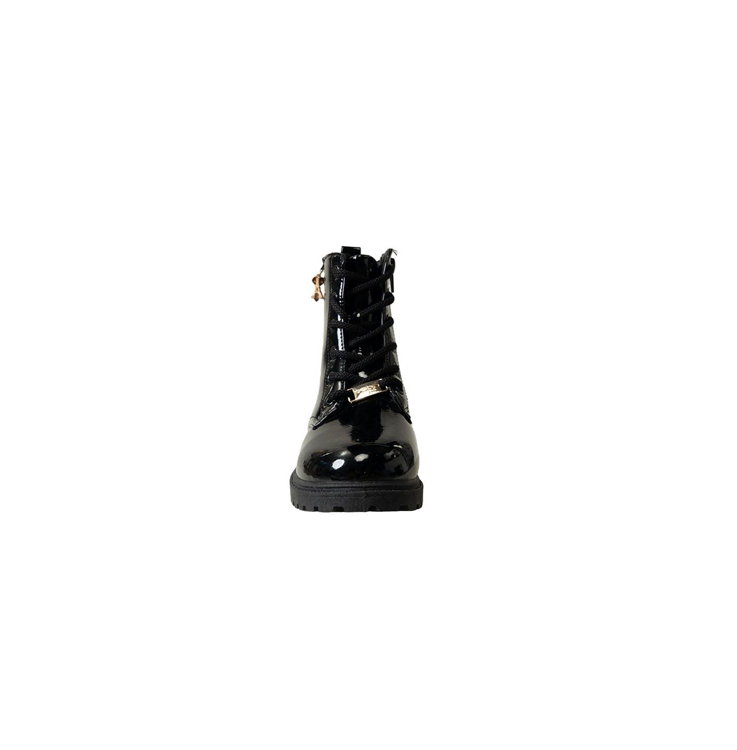 Ботинки Bebe Faux Leather Combat Boots with Heart Key and Eiffel Tower Charm, Side Zip, Chunky Lug Sole для девочек, цвет: Чёрный — фото 2