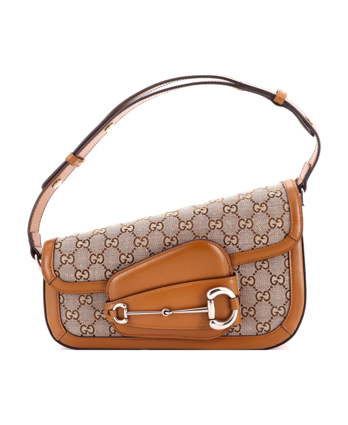Pre-Owned Gucci Small Horsebit 1955 Asymmetric Shoulder Bag Gg Canvas with Leather - Brown
