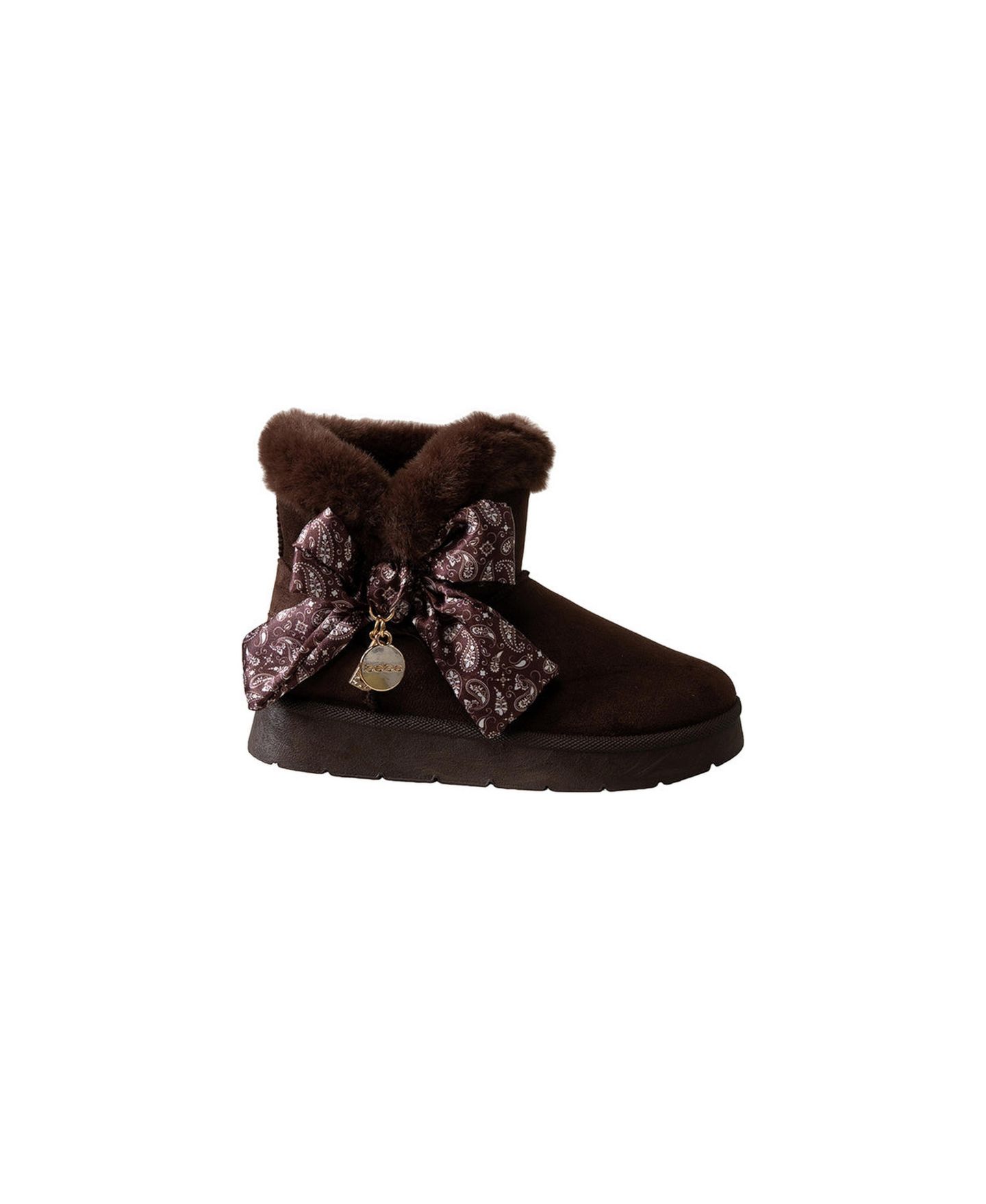 Ботинки Bebe Cozy Boot with Bandana Bow and Hanging Charms Faux Fur Collar Boots для девочек, цвет: Тёмный коричневый — фото 2