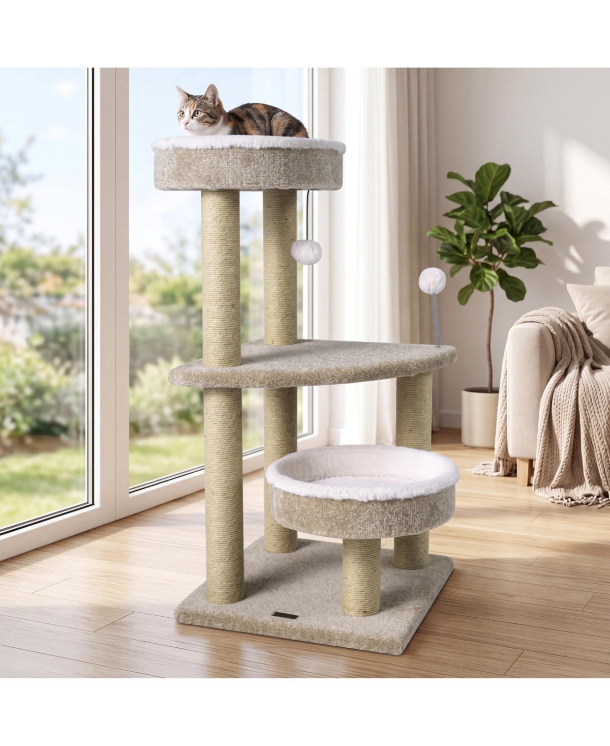 Zeny 36in Carpeted Cat Tree with Plush Perches and Dangling Ball