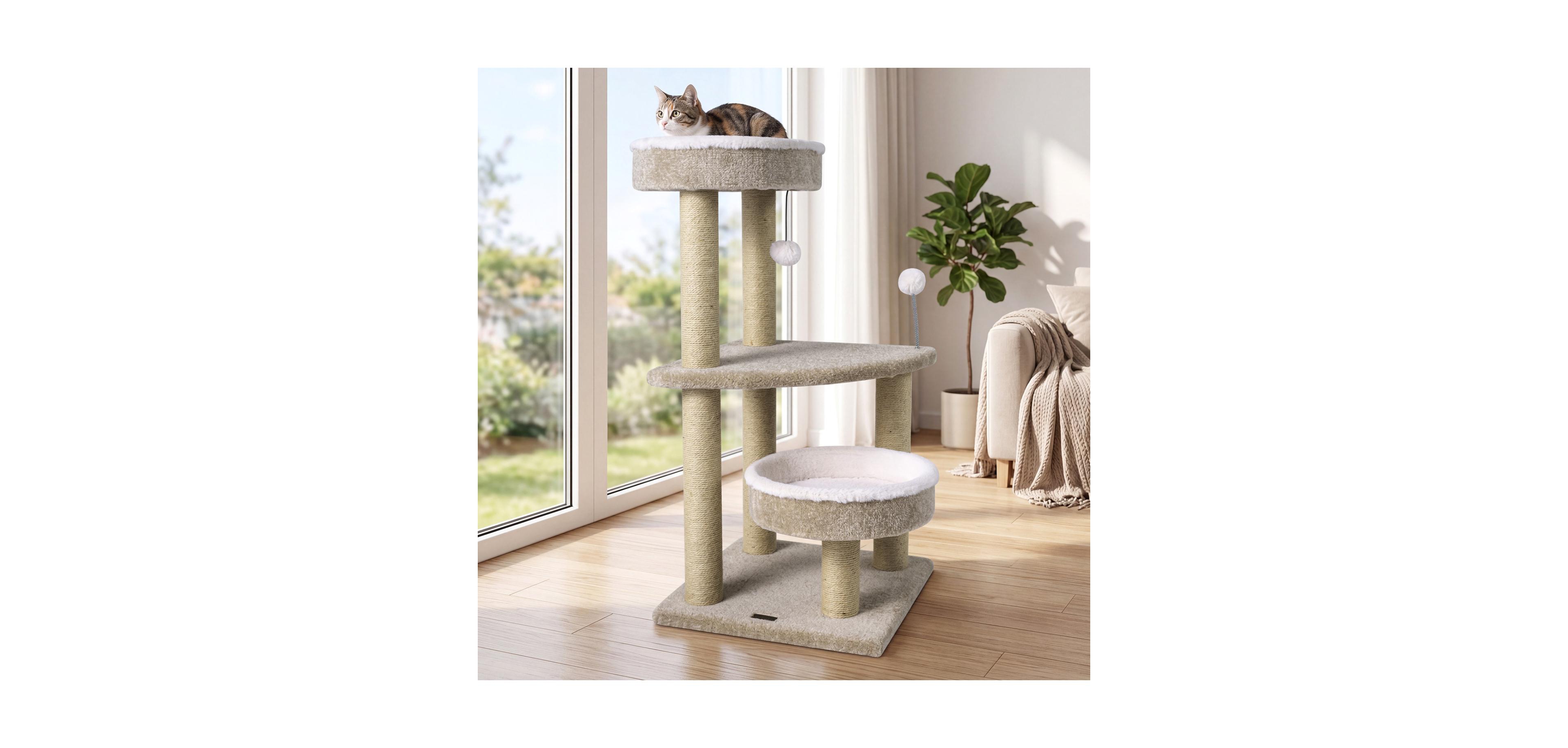 Zeny 36in Carpeted Cat Tree with Plush Perches and Dangling Ball