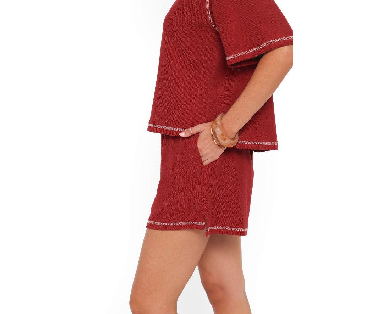 Женский комплект Petal and Pup Melody Knit Oversized Top and Shorts, 2-Piece Set, цвет: Бордовый — фото 2