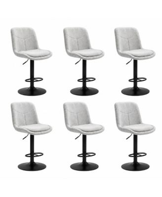 Set of 6 Adjustable Bar Stools, Chenille Counter Height Swivel Stools with Backs