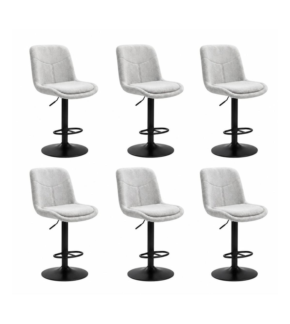 homfan Set of 6 Adjustable Bar Stools, Chenille Counter Height Swivel Stools with Backs