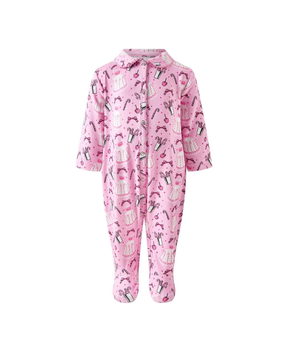 Rachel Riley Baby Girls' Eloise Candy Holiday-Themed Peter Pan Collar Footed Coveralls