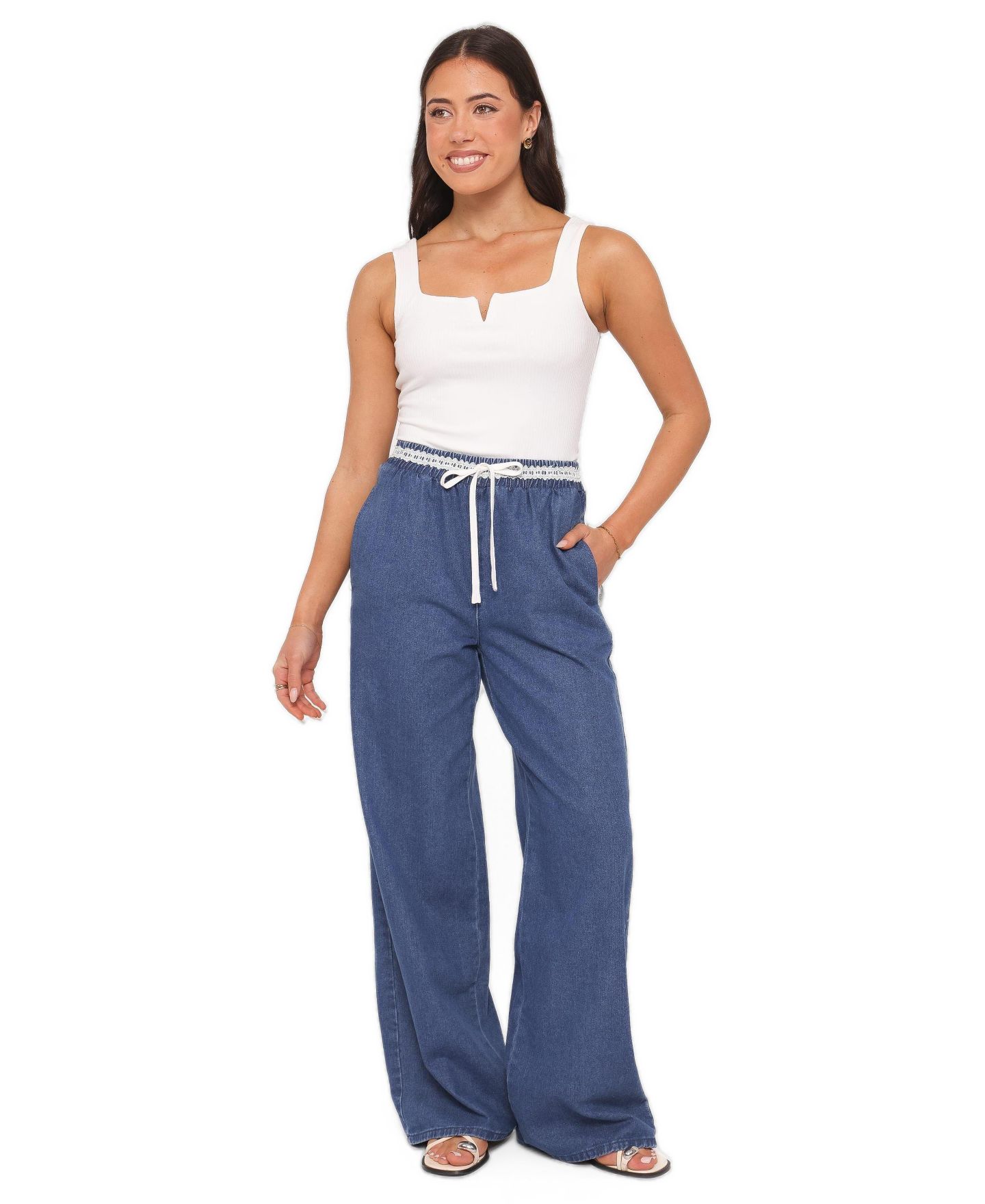Женские брюки Petal and Pup Siun High-Rise Wide-Leg Pull-On Denim Joggers — фото 1