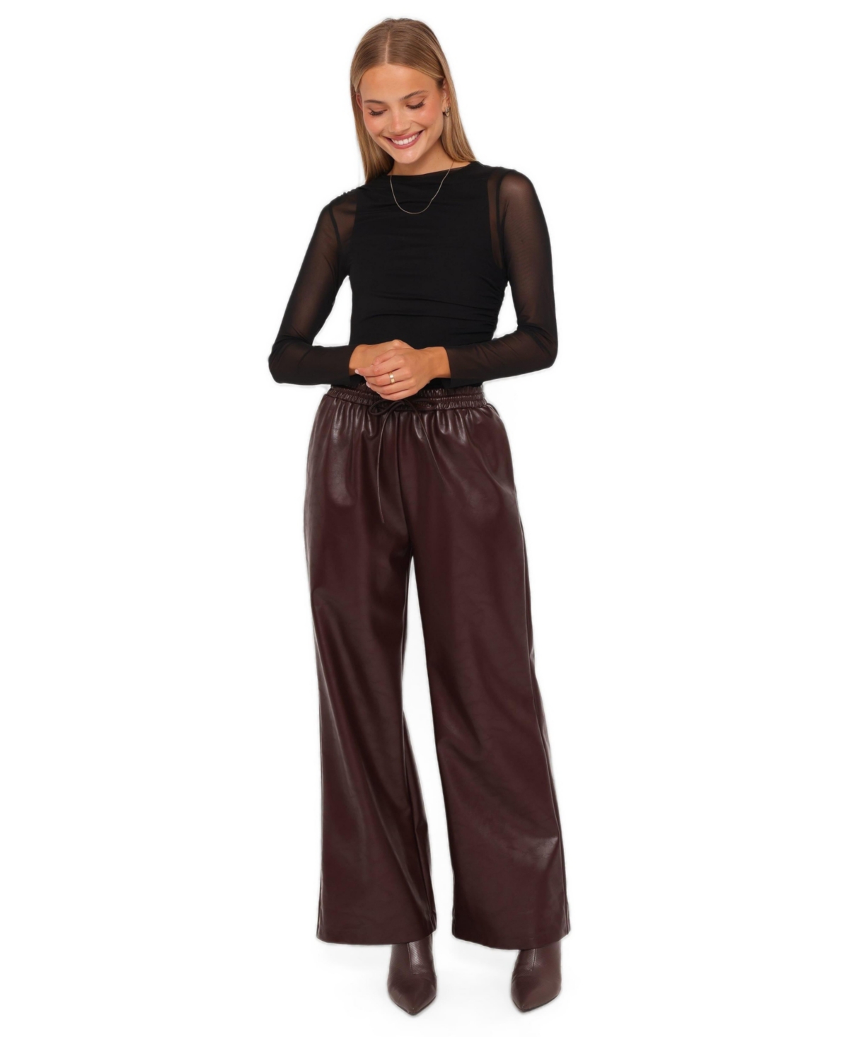 Petal and Pup Women's Saffron Faux Leather Wide Leg Pant