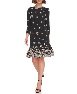 Petite Placement Print Ruffle Hem Dress