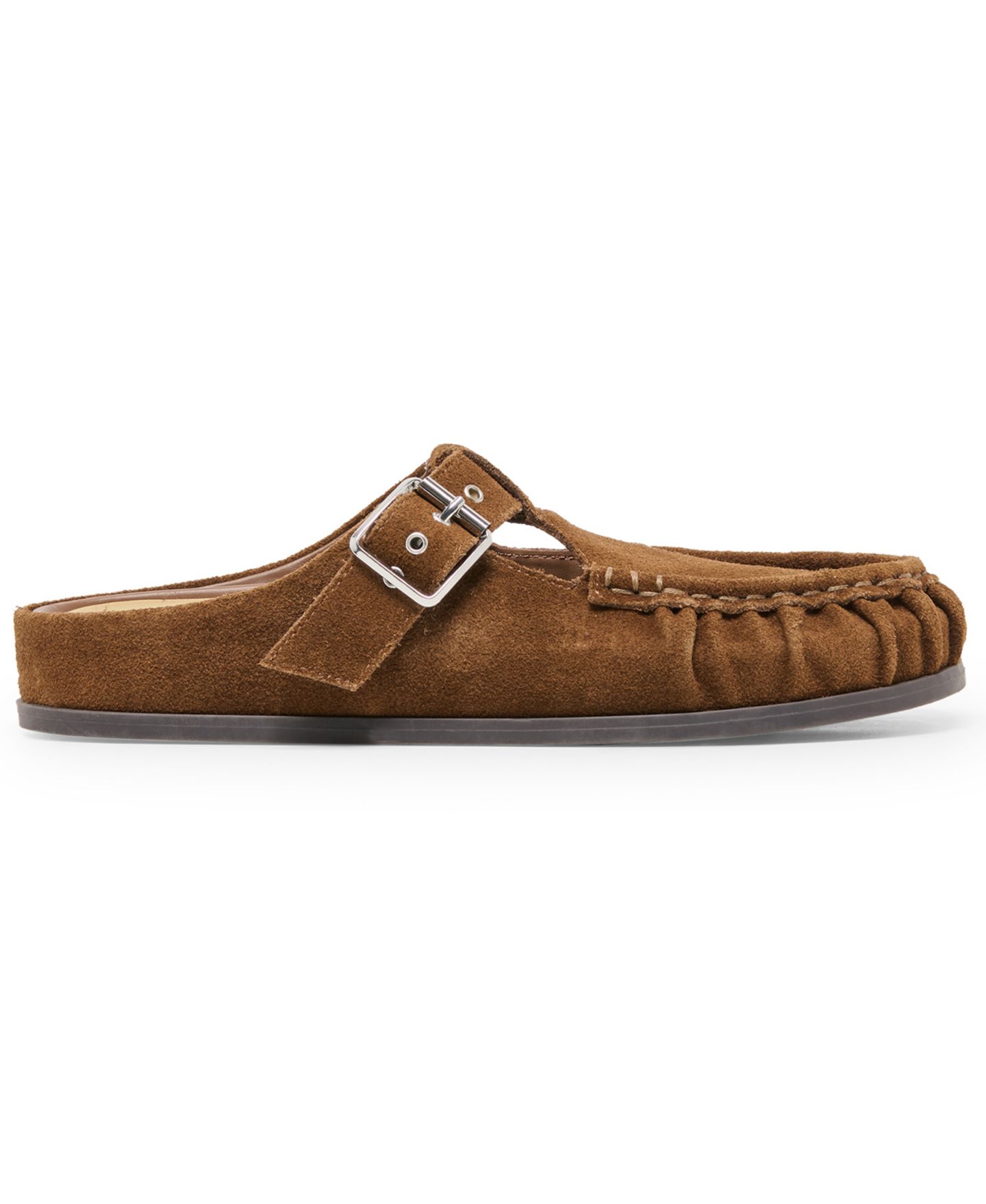 Женские сабо Dolce Vita Jeanne Ruched Buckled Mule, цвет: Каштановый замшевый — фото 2