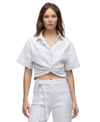 Women's Knot Front Crop Short-Sleeve Button-Down Shirt