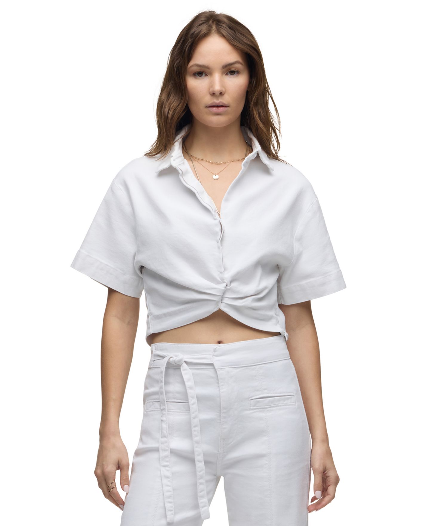 Женская рубашка Hudson Jeans Knot Front Crop Short-Sleeve Button-Down, цвет: Белый — фото 1