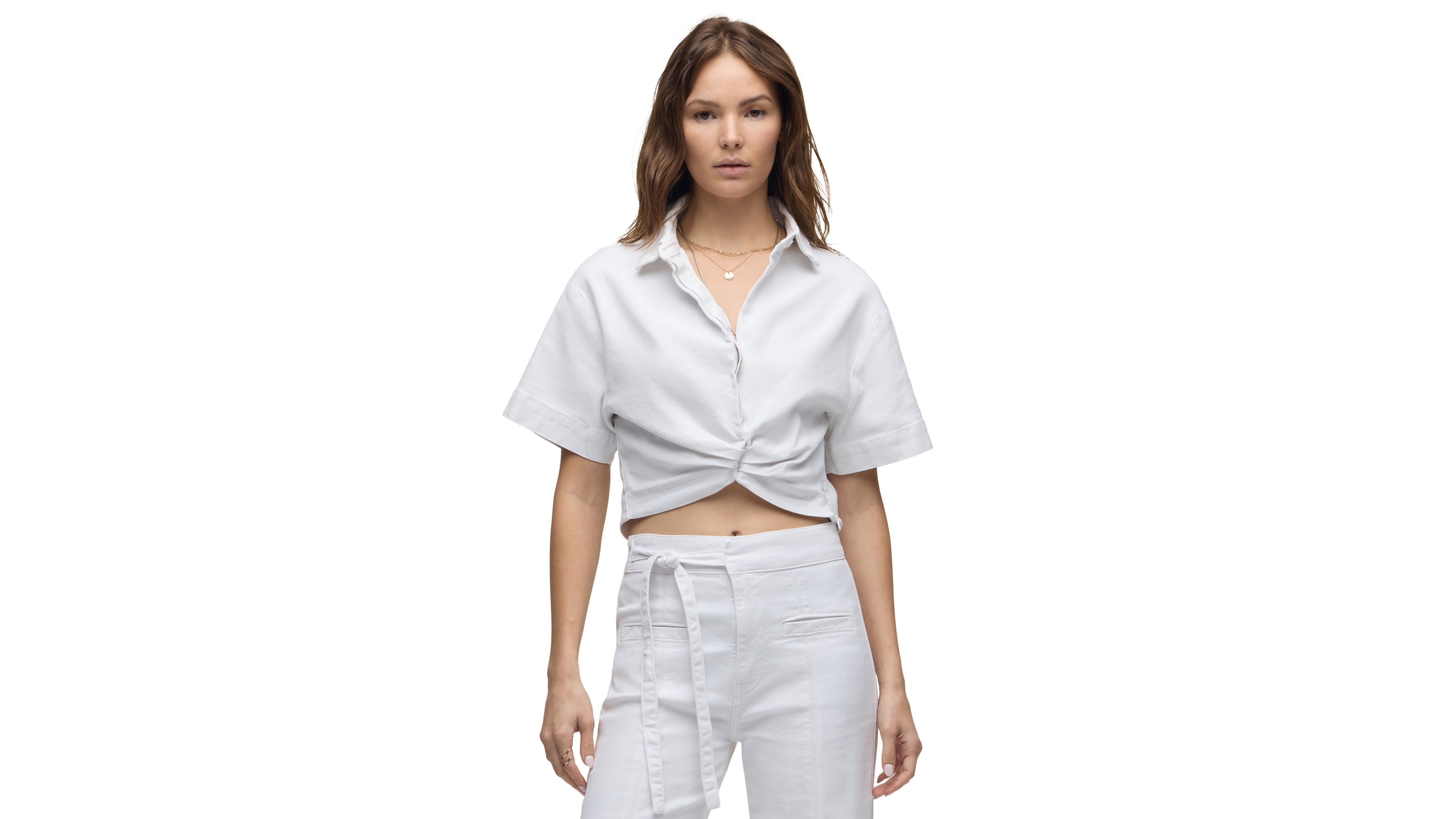Hudson Jeans Women's Knot Front Crop Short-Sleeve Button-Down Shirt