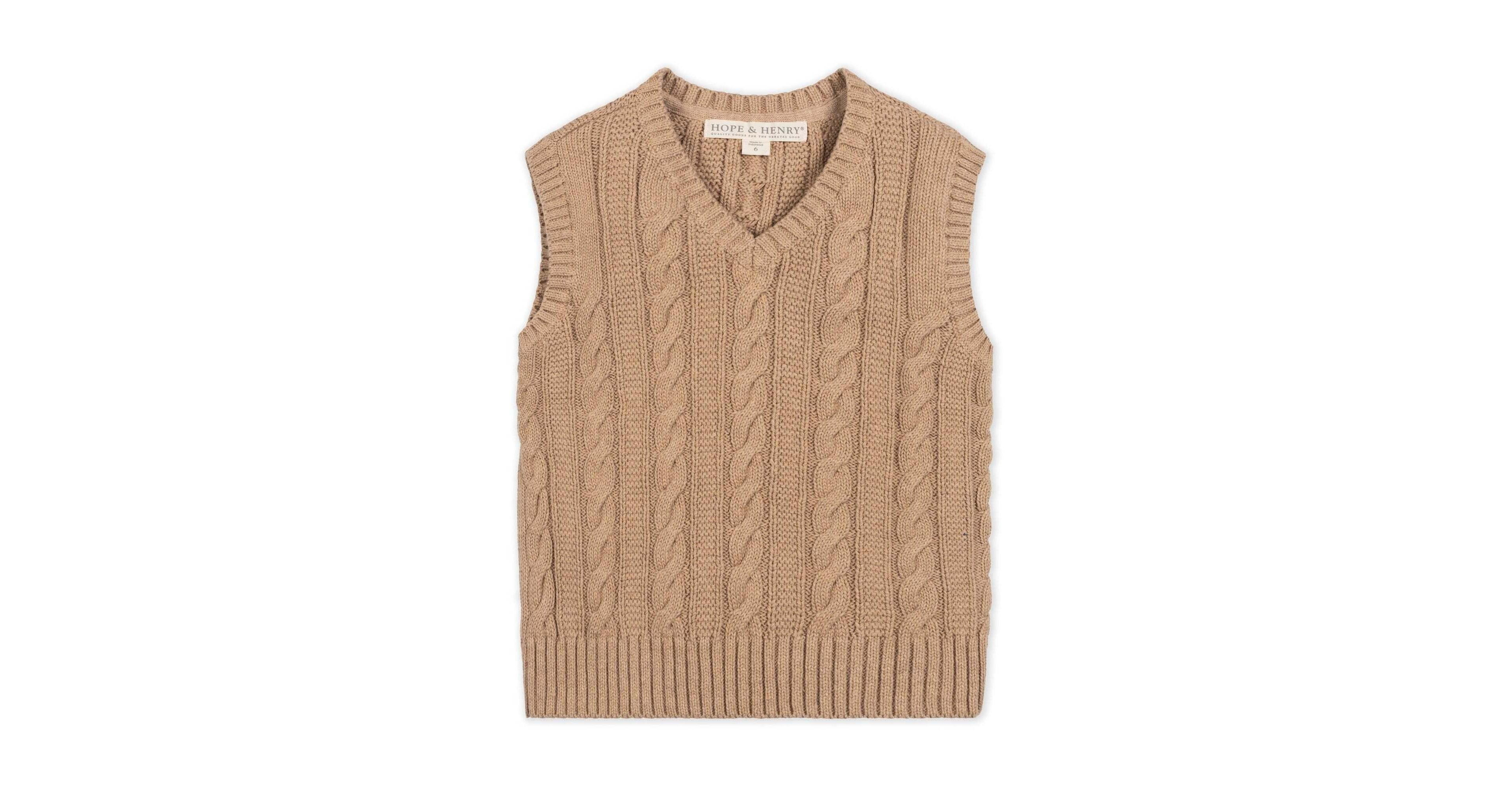 Hope & Henry Baby Boys' Organic Cotton Cable-Knit V-Neck Sweater Vest