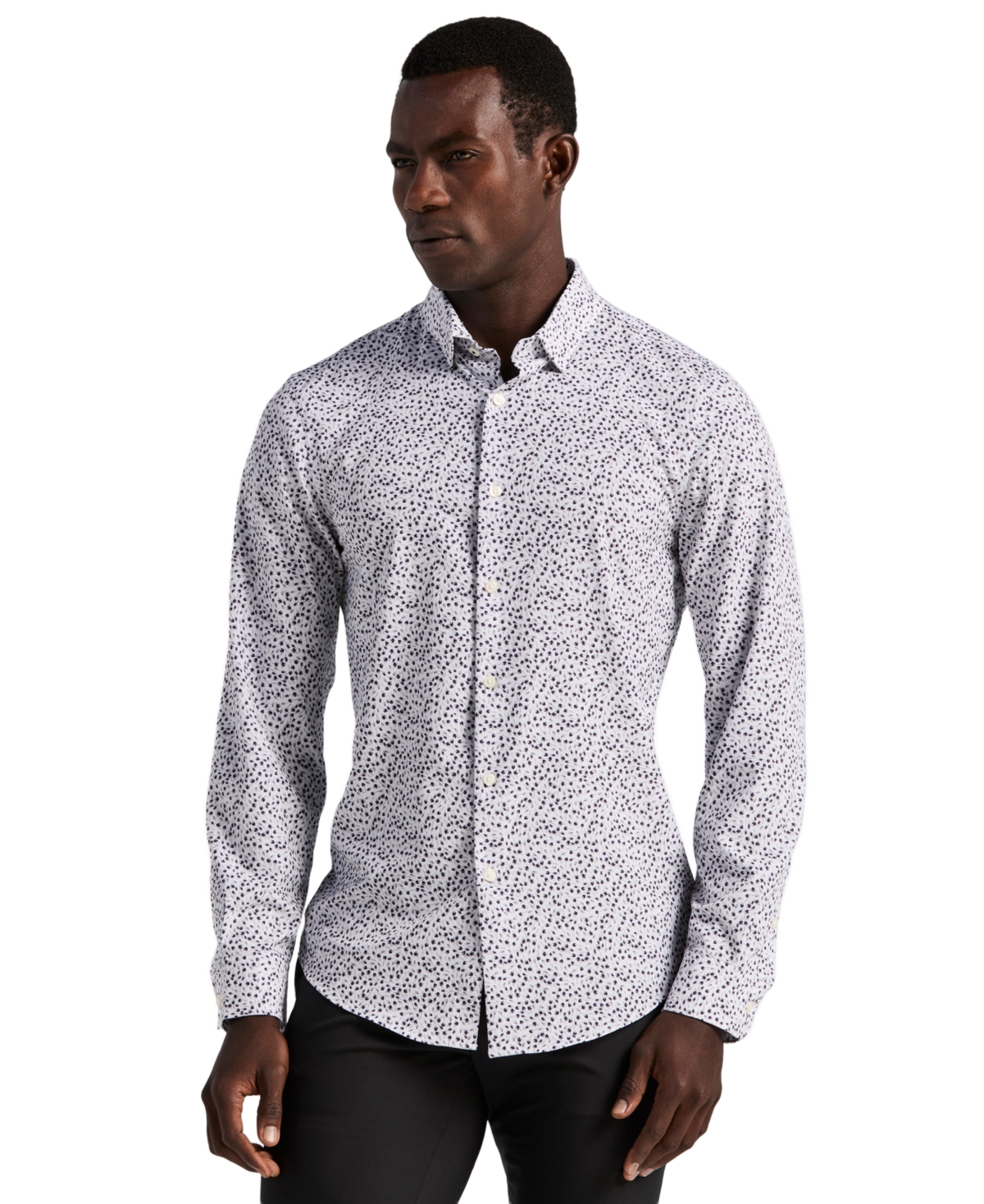 Perry Ellis Men's Long Sleeve Micro Floral Print Shirt