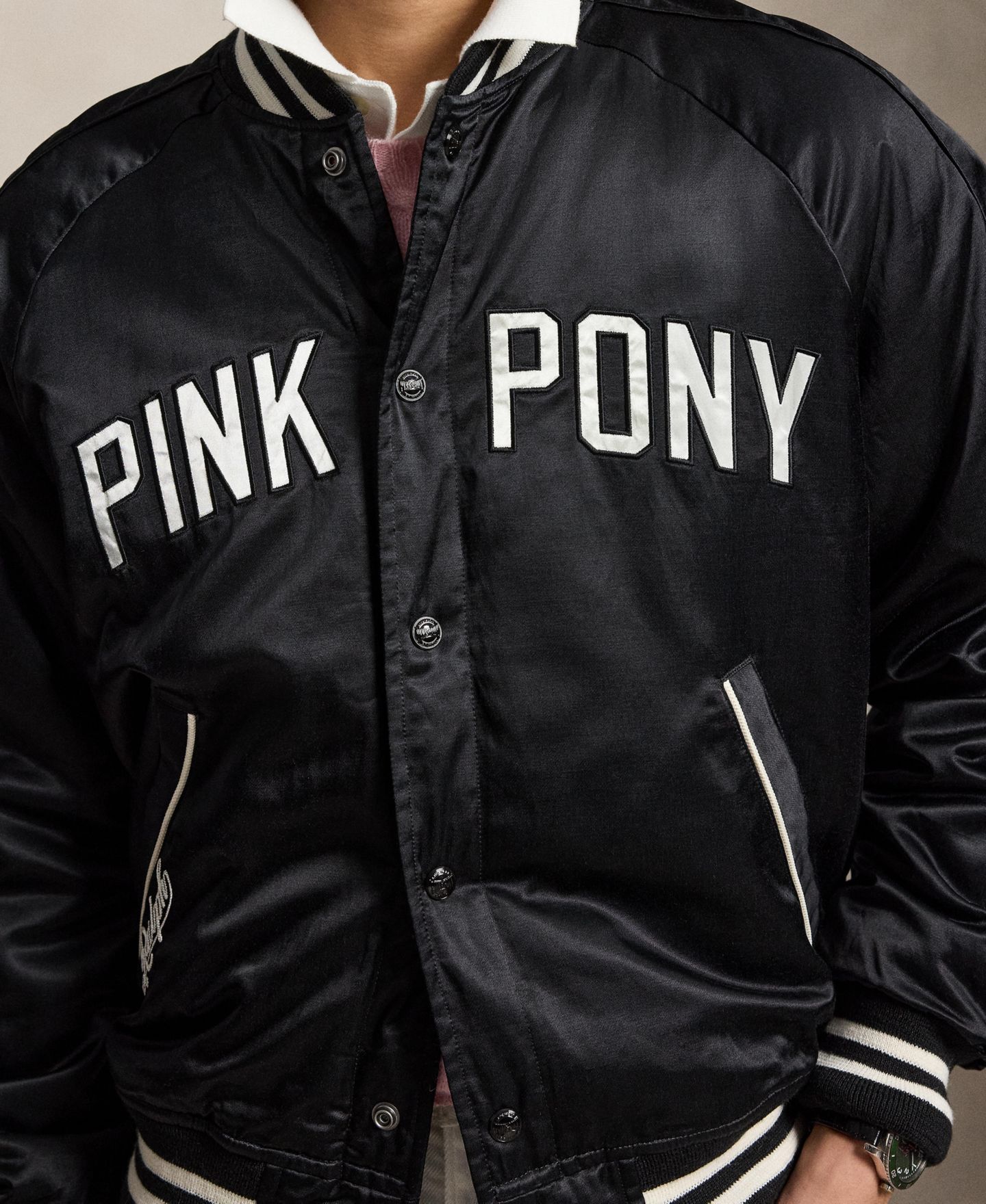 Куртка Polo Ralph Lauren Unisex Pink Pony Satin Baseball, цвет: Чёрный — фото 4