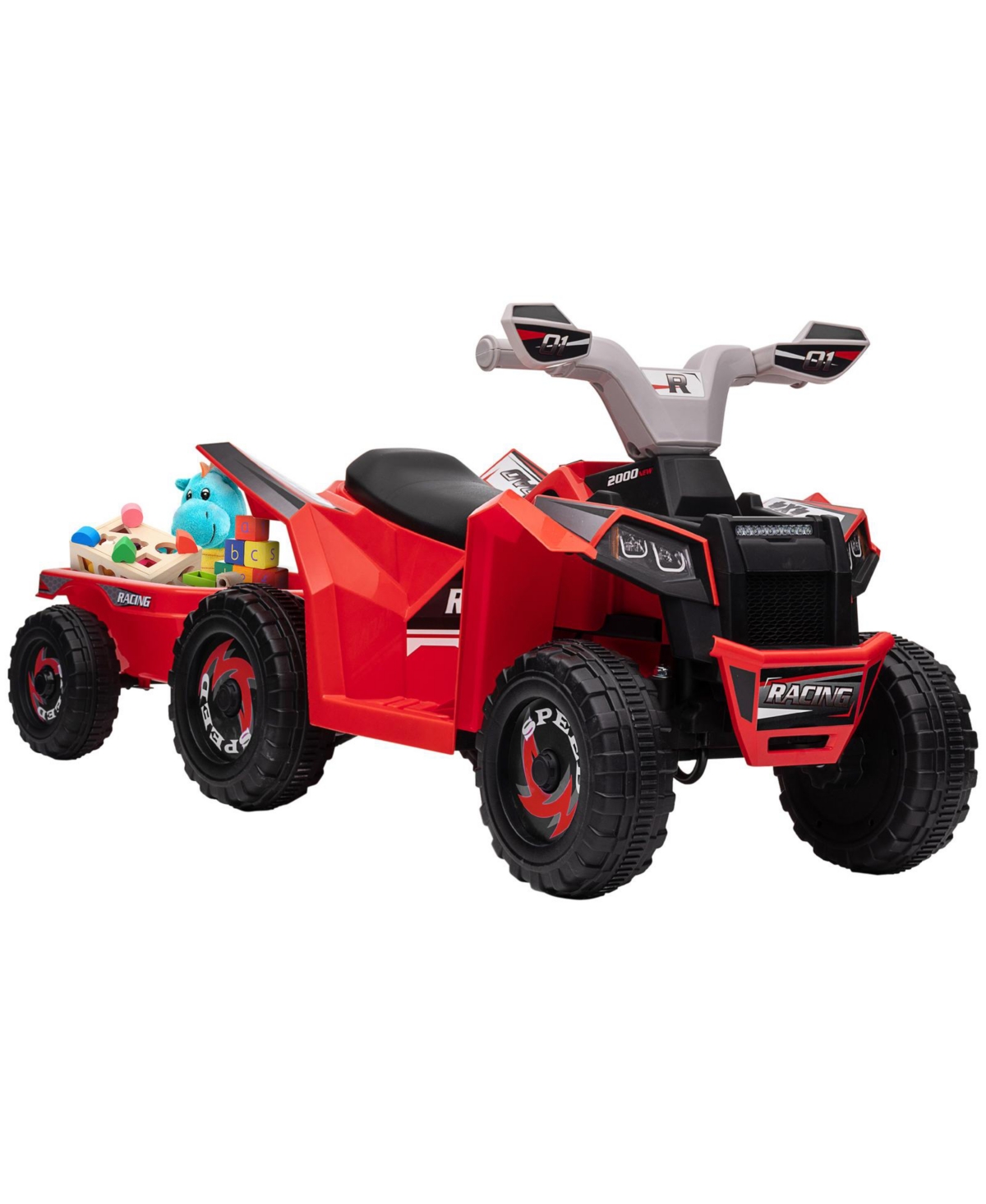 Glintex 6V Electric Ride-On Atv with Cargo Trailer, 55-lb Capacity, Ages 18-36 Months
