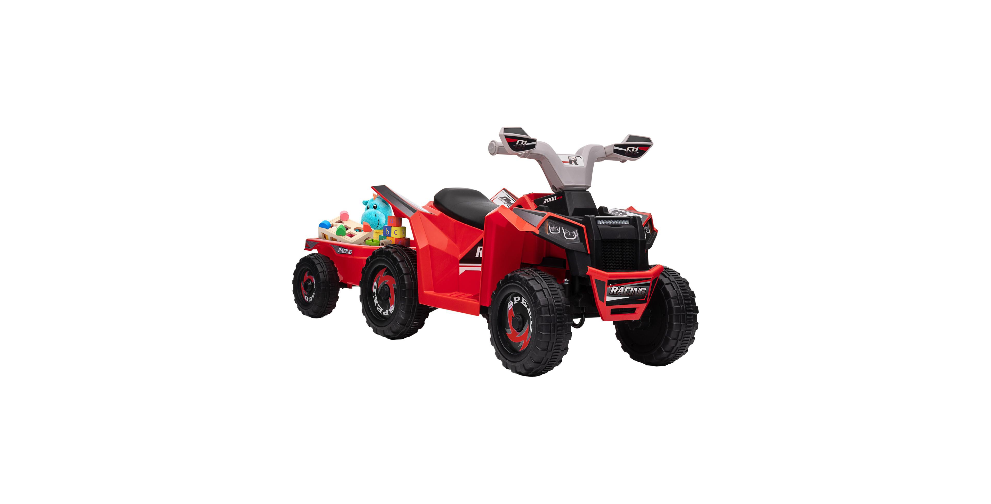 Glintex 6V Electric Ride-On Atv with Cargo Trailer, 55-lb Capacity, Ages 18-36 Months