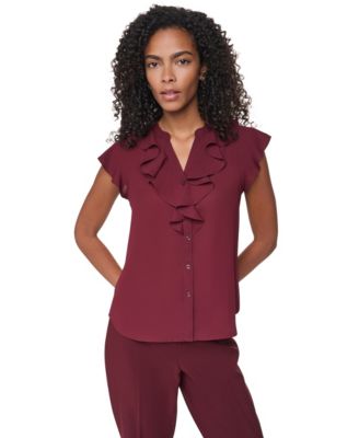 Petite Ruffle Front V-Neck Short-Sleeve Blouse