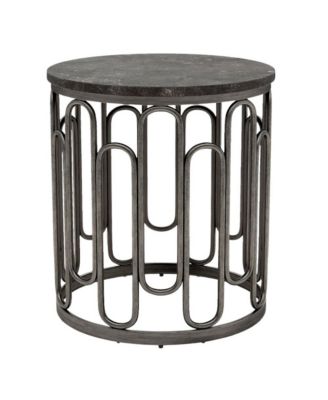 Gray Marble Top Round End Table with Black Iron Base - Small Marble End Table