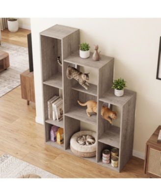 Modern Cat Bookshelf Cat Tree 8-Section Storage Cabinet