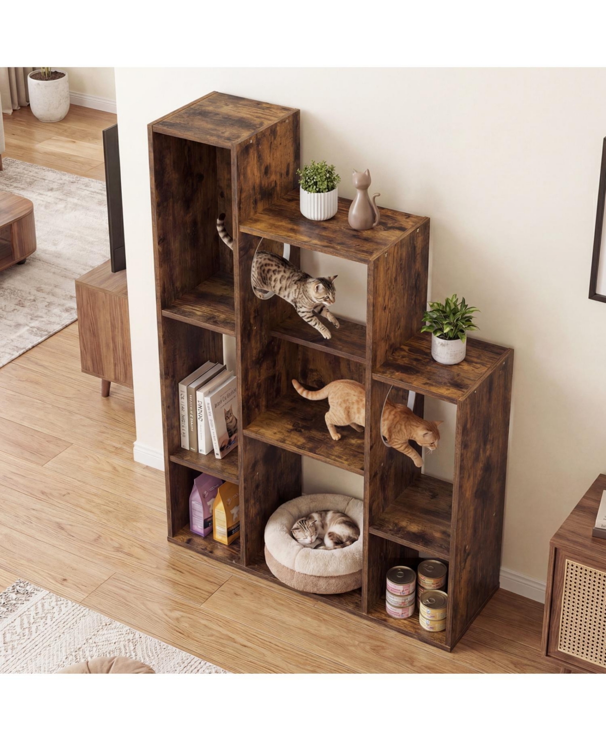 Zeny Modern Cat Bookshelf Tree 8-Section Storage Cabinet