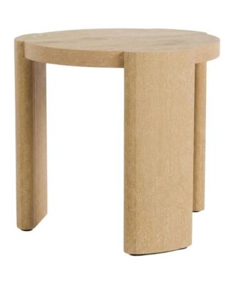 Oval wood end table with plinth base in oak finish, stylish and modern design