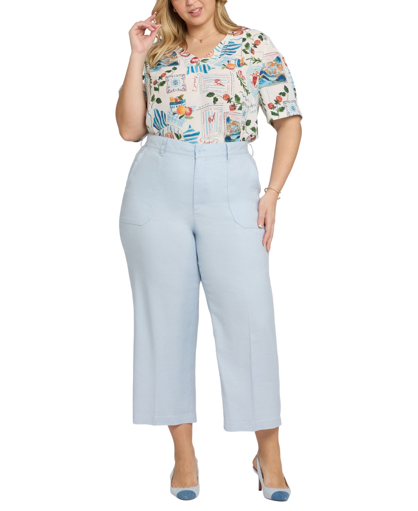 Женские брюки NYDJ Plus Size Cropped Wide-Leg High-Waisted, цвет: Синий — фото 2