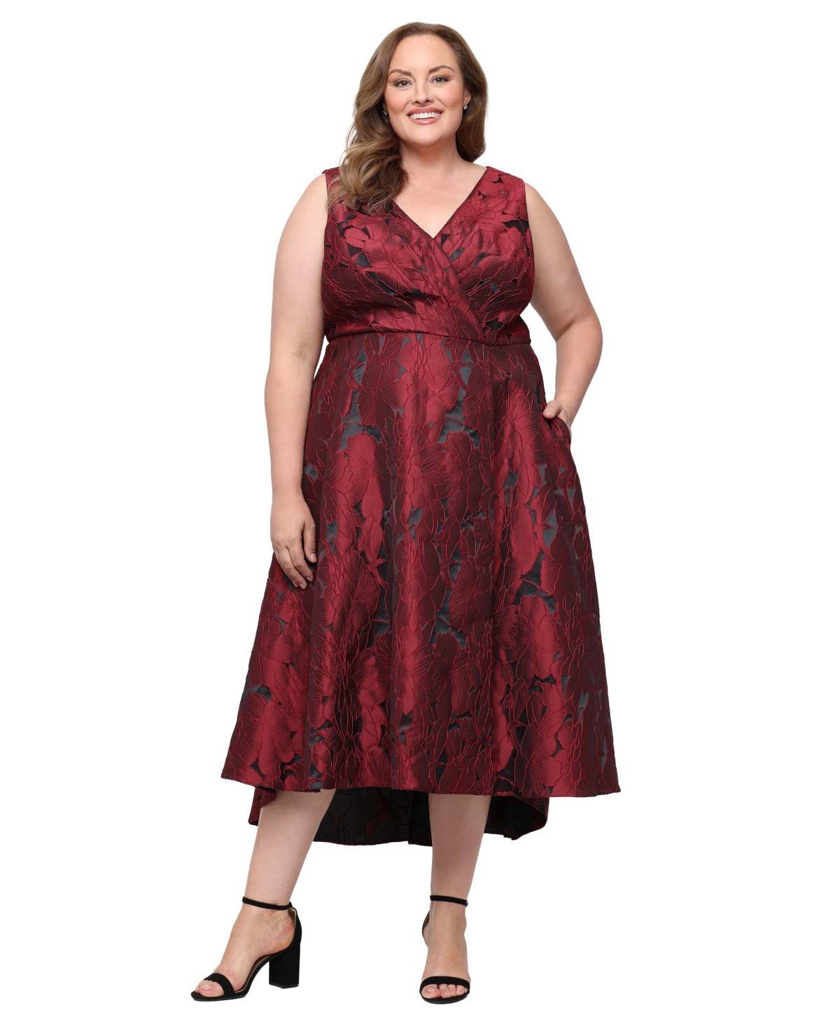 Sl Fashions Plus Surplice High-Low Floral Dress