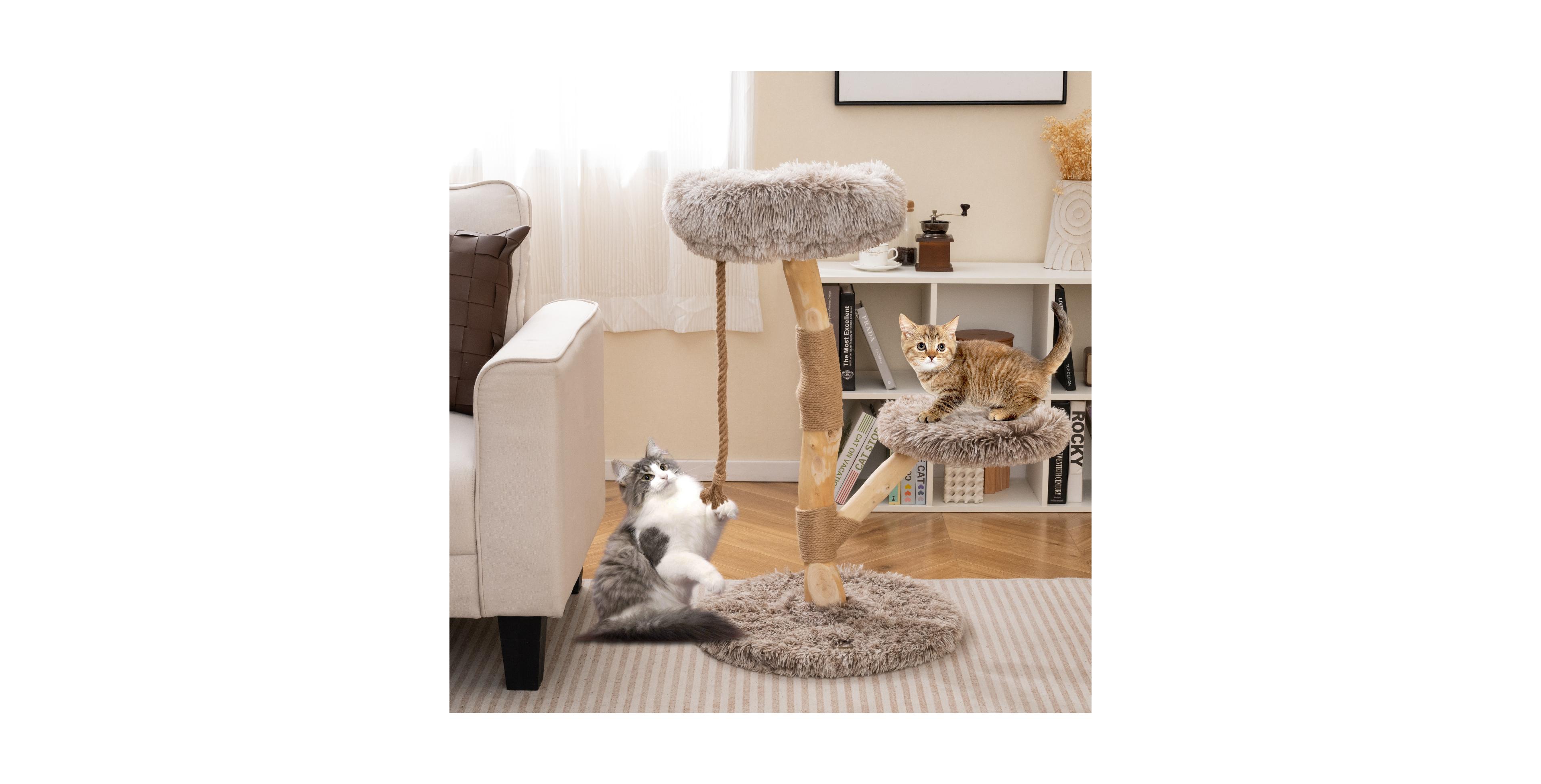 Zeny Modern Wooden Cat Tree Tower with Perch and Natural Jute Posts {c}