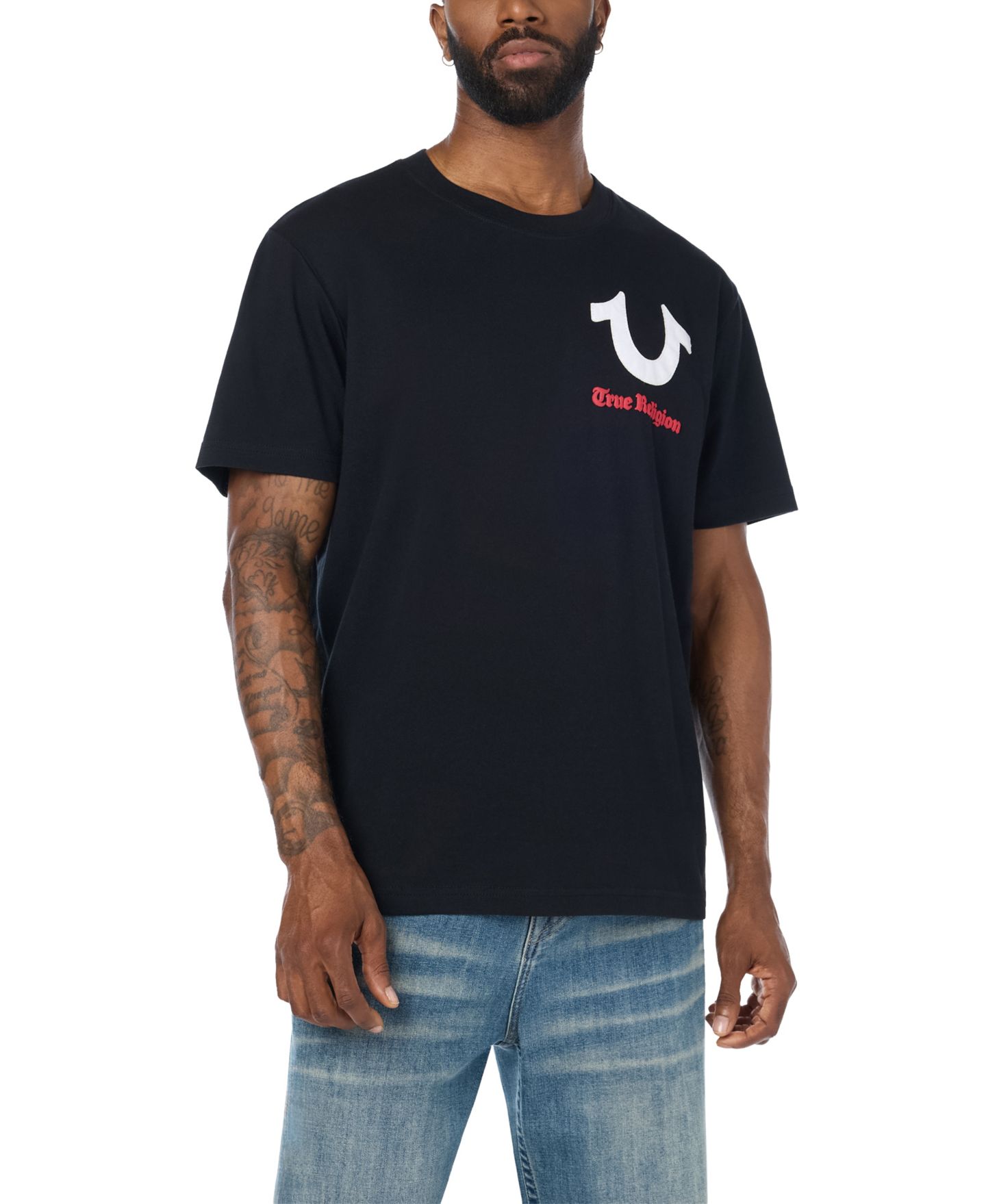 Мужская футболка True Religion Tossed Logo Graphic Crewneck, цвет: Угольно-чёрный — фото 2