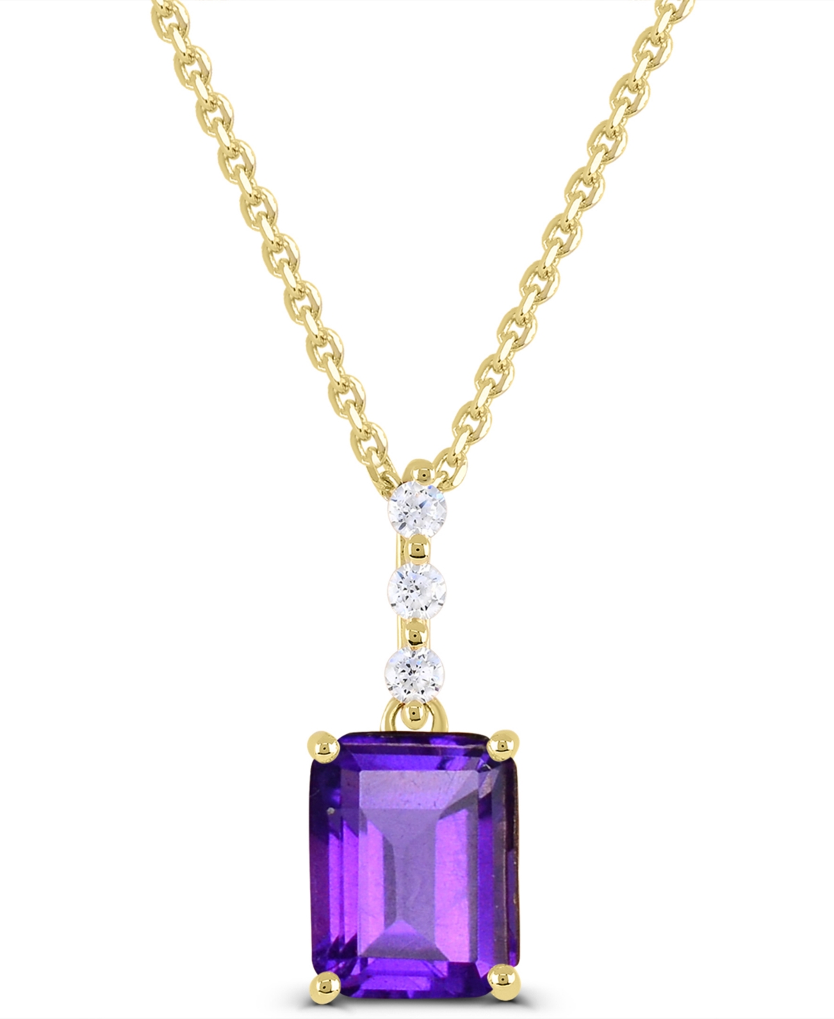 Macy's Amethyst (1-1/5 ct. t.w.) and White Topaz (1/20 ct. t.w.) Pendant Necklace in 14k Gold-Plated Sterling Silver - Purple