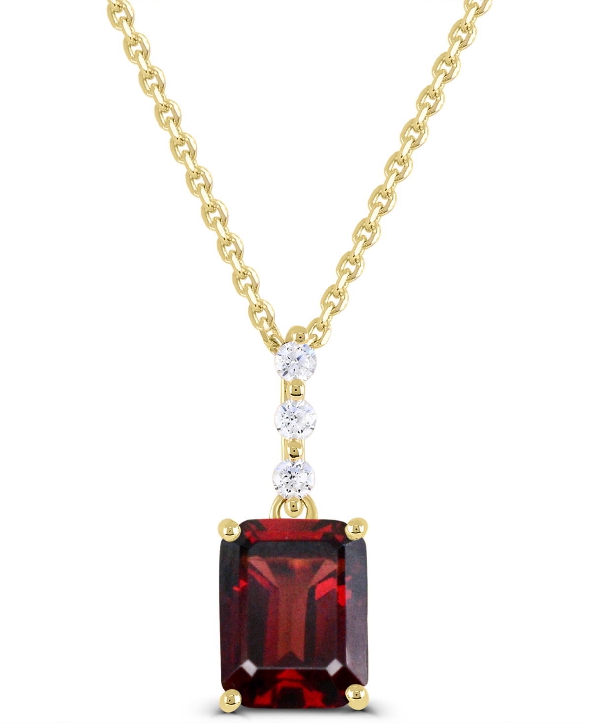 Garnet and White Topaz Pendant Necklace (1-1/5 ct. t.w. Garnet, 1/20 ct. t.w. White Topaz) in Gold-Plated Sterling Silver - Red