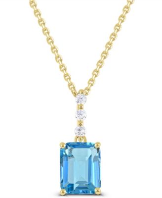 Swiss Blue Topaz ((1-1/2 ct. t.w.) and White Topaz (1/20 ct. t.w.) Pendant in 14k Gold-Plated Sterling Silver