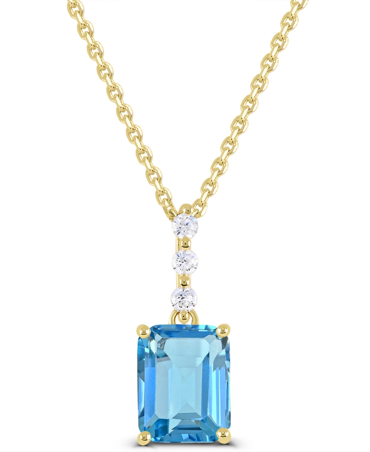 Macy's Swiss Blue Topaz ((1-1/2 ct. t.w.) and White Topaz (1/20 ct. t.w.) Pendant in 14k Gold-Plated Sterling Silver - Blue