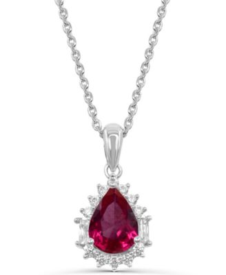 Lab-Grown Ruby and Lab-Grown White Sapphire Pendant Necklace (7/8 ct. t.w. Ruby, 3/8 ct. t.w. Sapphire) in 14k Gold-Plated Sterling Silver