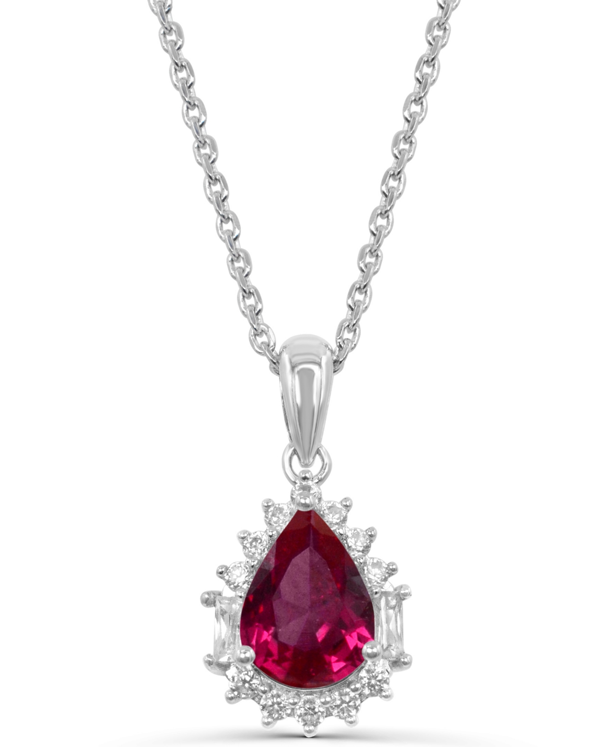 Macy's Lab-Grown Ruby and Lab-Grown White Sapphire Pendant Necklace (7/8 ct. t.w. Ruby, 3/8 ct. t.w. Sapphire) in 14k Gold-Plated Sterling Silver - Re