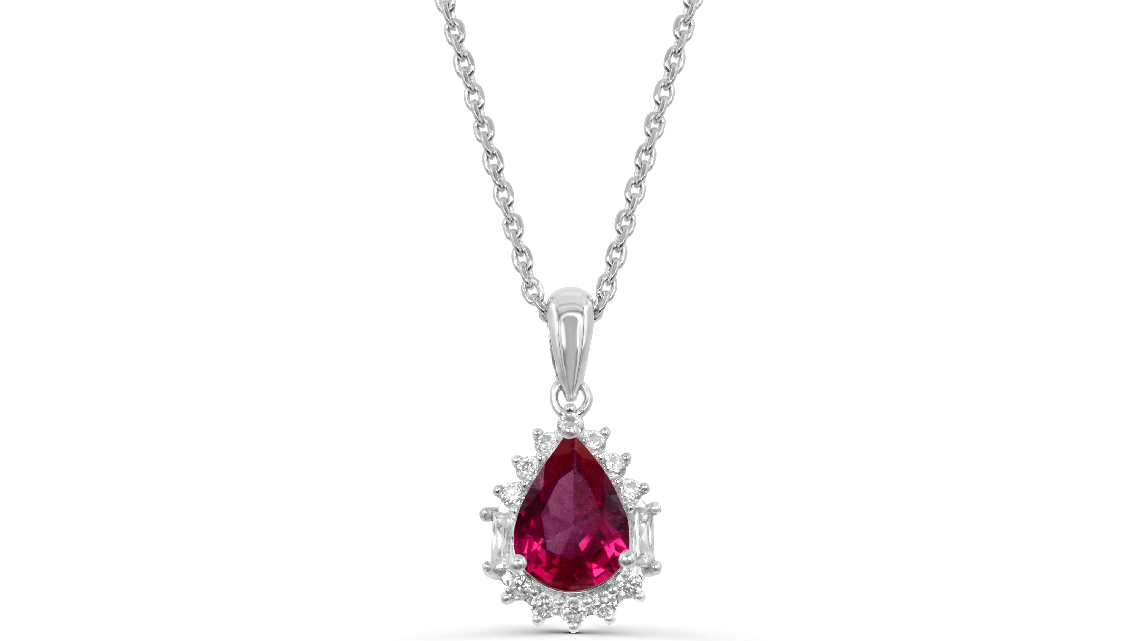 Macy's Lab-Grown Ruby and Lab-Grown White Sapphire Pendant Necklace (7/8 ct. t.w. Ruby, 3/8 ct. t.w. Sapphire) in 14k Gold-Plated Sterling Silver