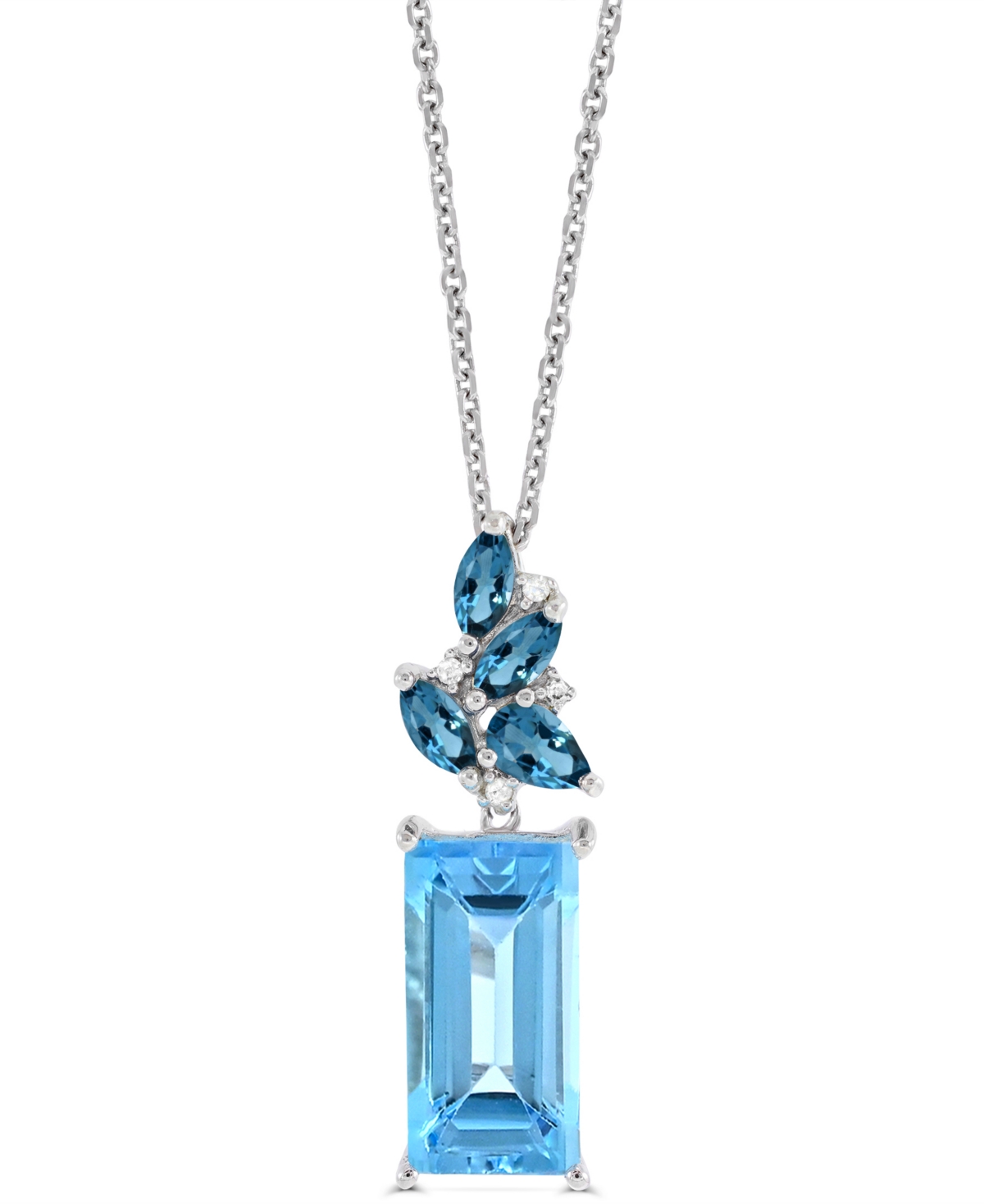 Macy's Sky Blue Topaz (3-3/8 ct. t.w.) High Polished Pendant Necklace with London Blue Topaz (1/2 ct. t.w.) and Diamond Accent in Sterling Silver - Bl