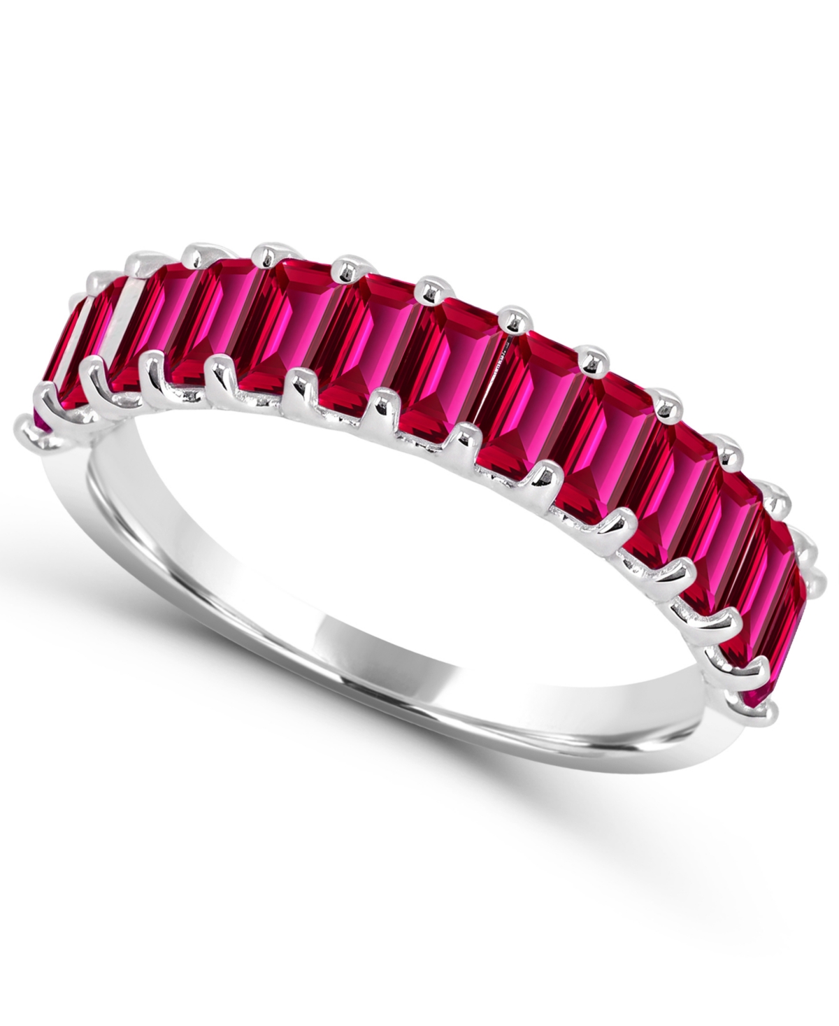 Macy's Lab-Grown Ruby Wedding & Anniversary Band (1-3/4 ct. t.w.) in Sterling Silver - Red