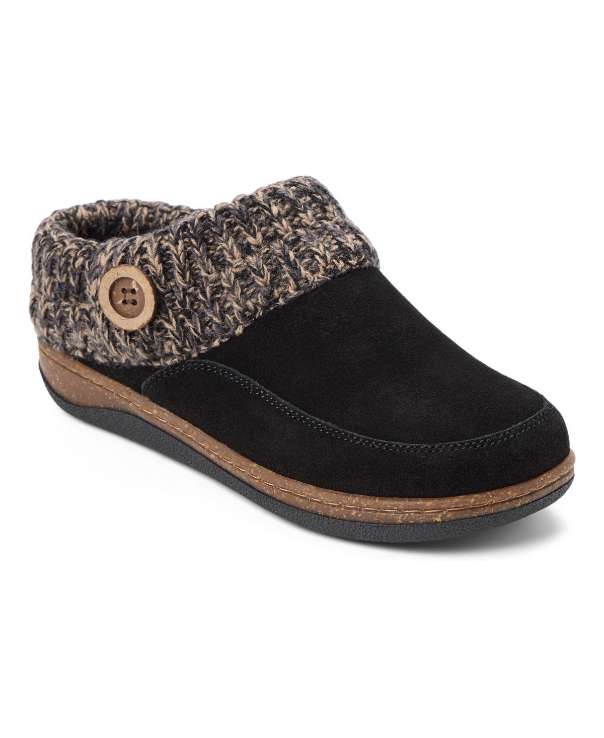 Clarks Women's Suede Sweater-Knit Cuff Round Toe Clog Slippers - Black