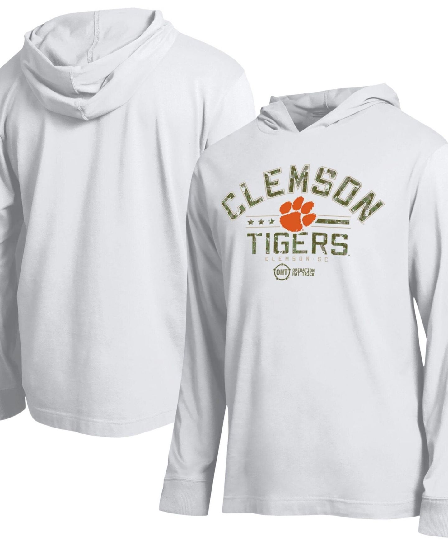 Мужская футболка Champion White Clemson Tigers Operation Hat Trick Sleeve Line Hooded Long-Sleeves — фото 1