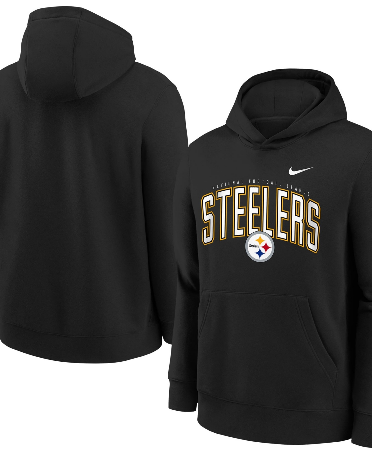 Nike Big Boys' and Girls' Black Pittsburgh Steelers Logo Arch Fleece Hoodie - Black