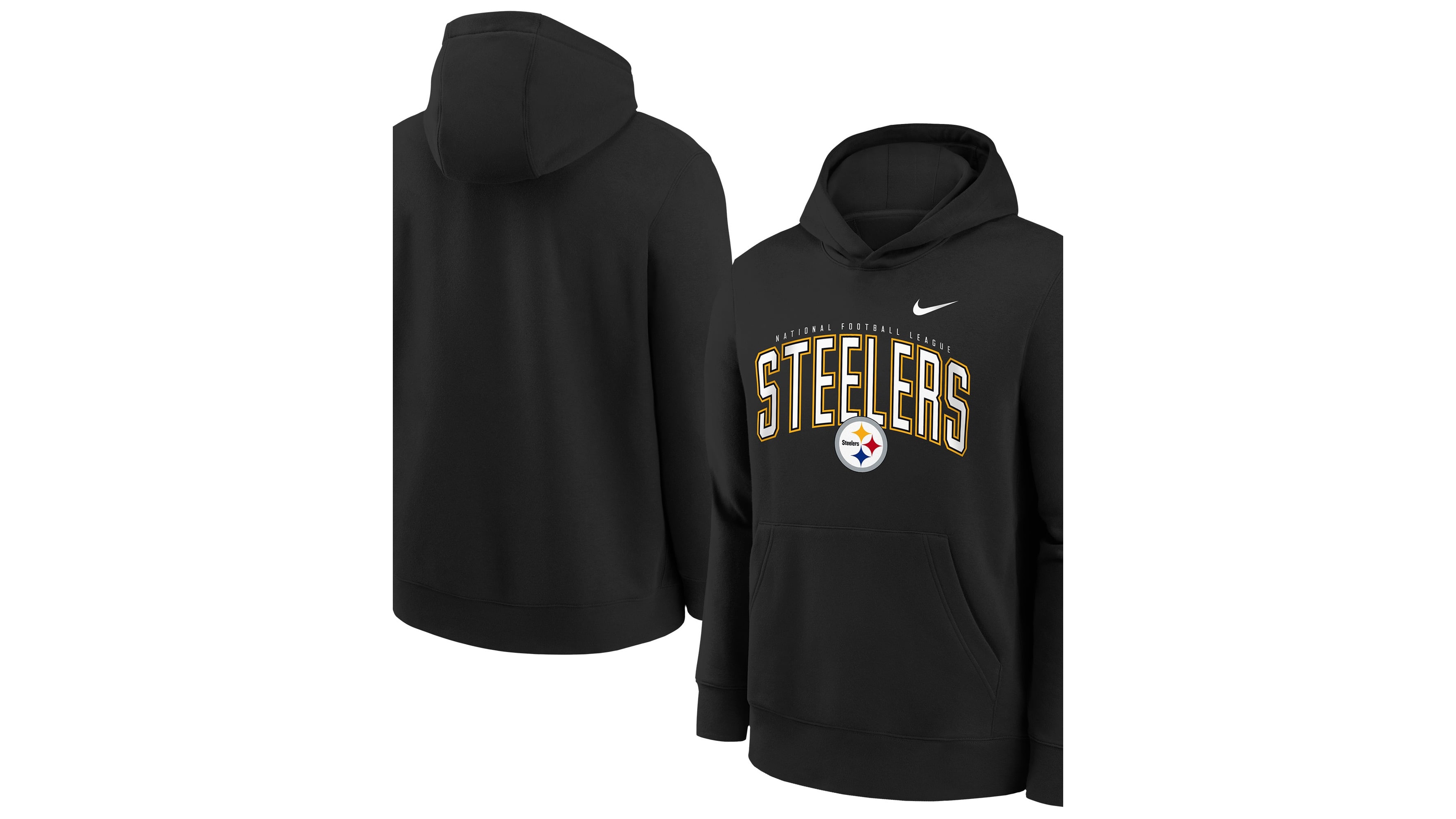 Nike Big Boys' and Girls' Black Pittsburgh Steelers Logo Arch Fleece Hoodie