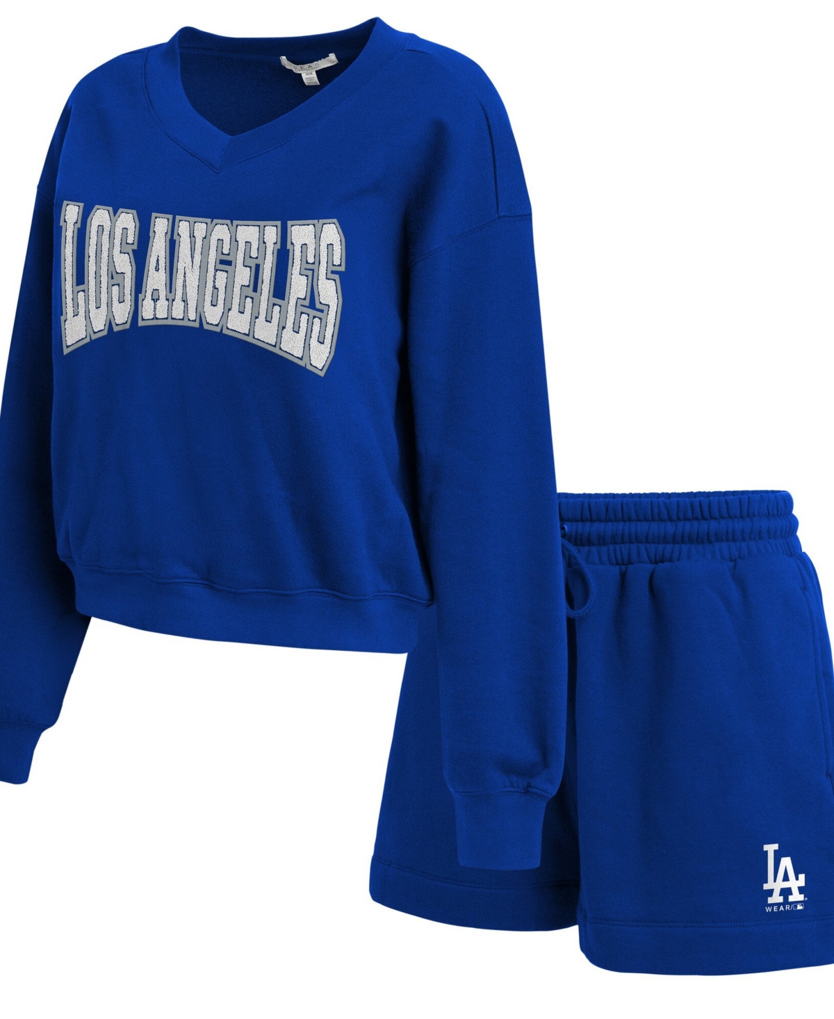 Wear by Erin Andrews Women's Blue Los Angeles Dodgers Fleece V-Neck Sweatshirt - Blue
