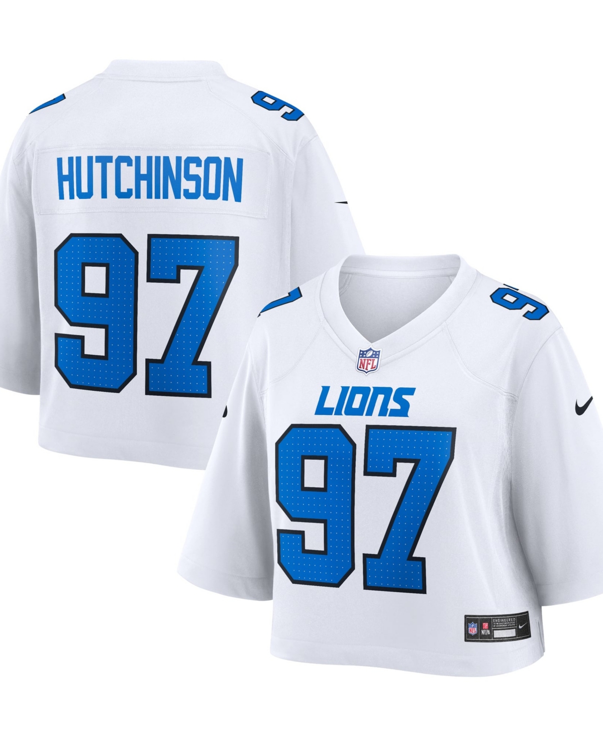Nike Women's Aidan Hutchinson White Detroit Lions Cropped Fashion Game Jersey